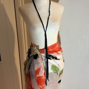 Lariat leather/sheepskin & pearly beads